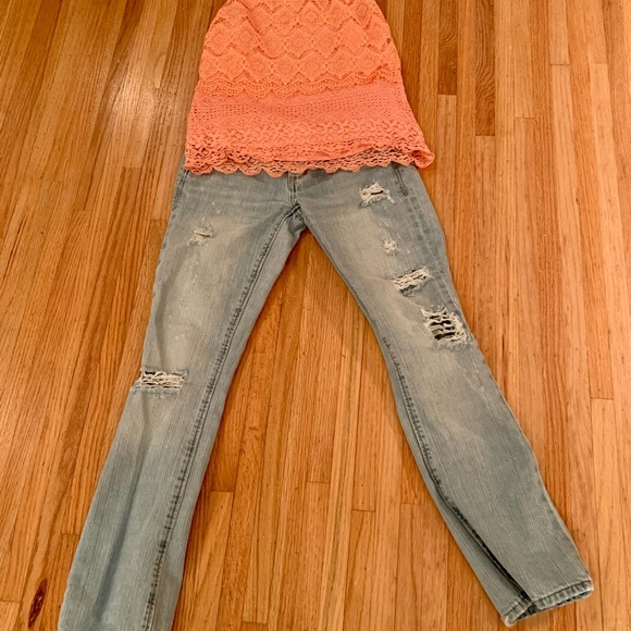 Ladekh tank halter top straps—apricot cotton lace - Picture 3 of 11